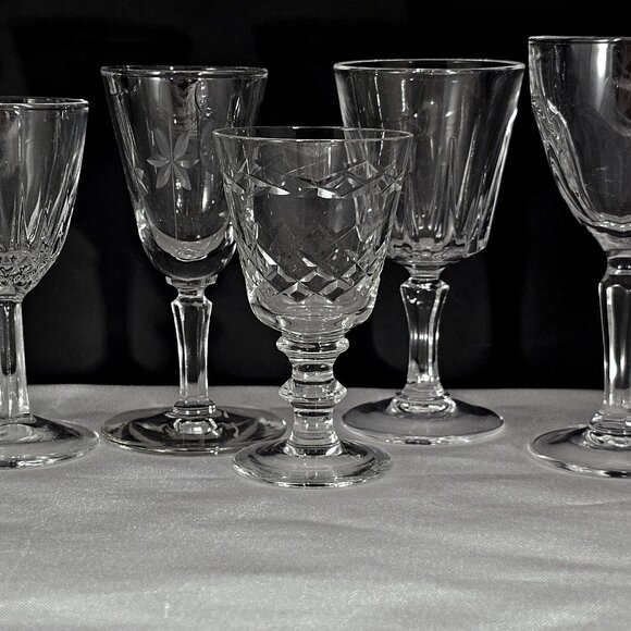 6 Mismatched Vintage Cocktail Glasses Etched Floral romantic dinner drinks party - Picture 7 of 10